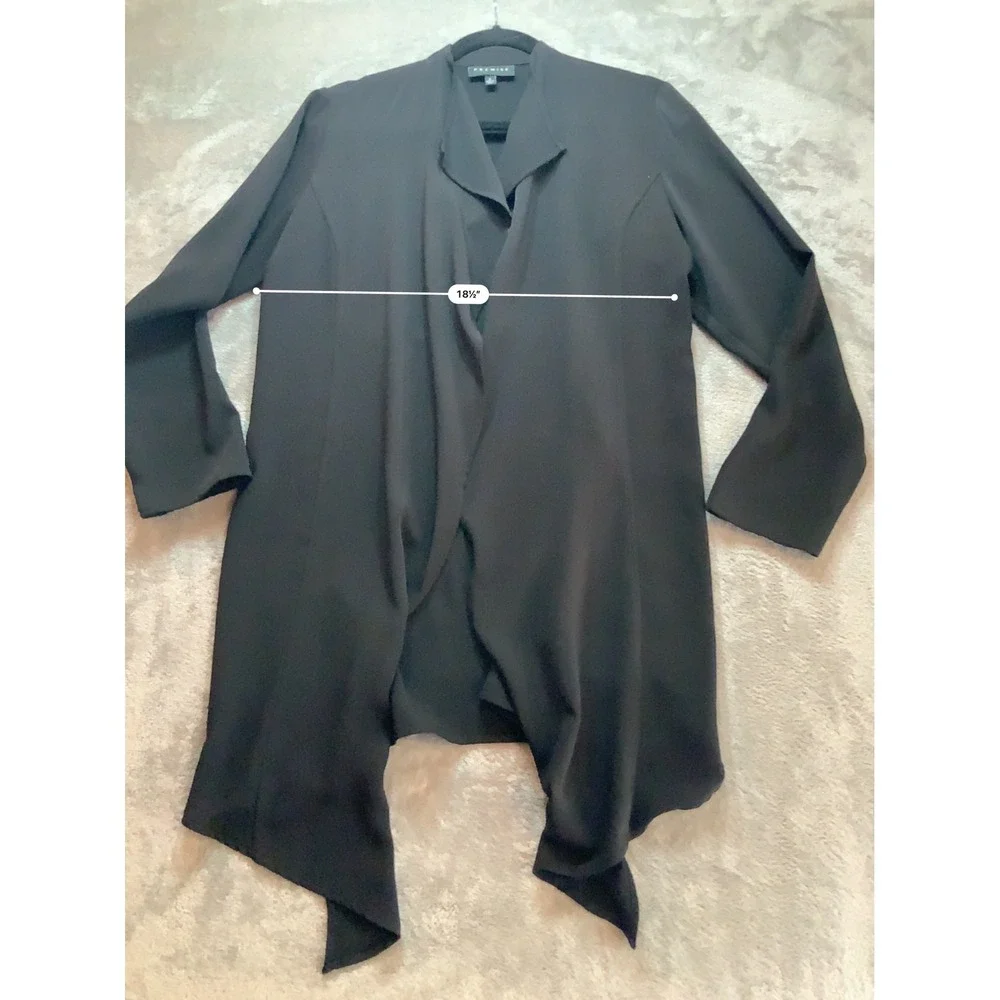 Premise Womens Black Open Front Waterfall Draped Cardigan Notched Collar Small - Picture 4 of 6